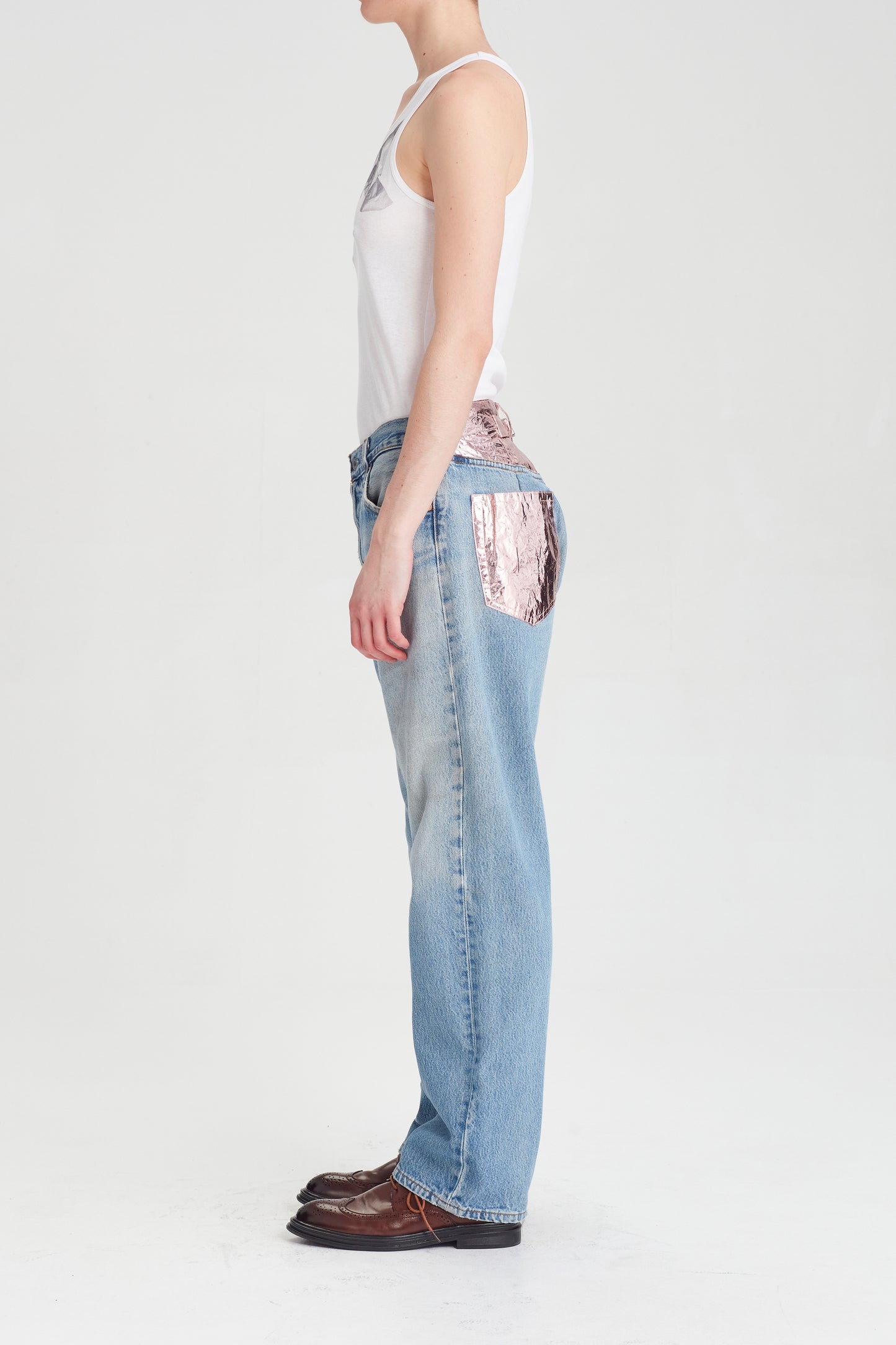 Long line Tank - White w Rose Print