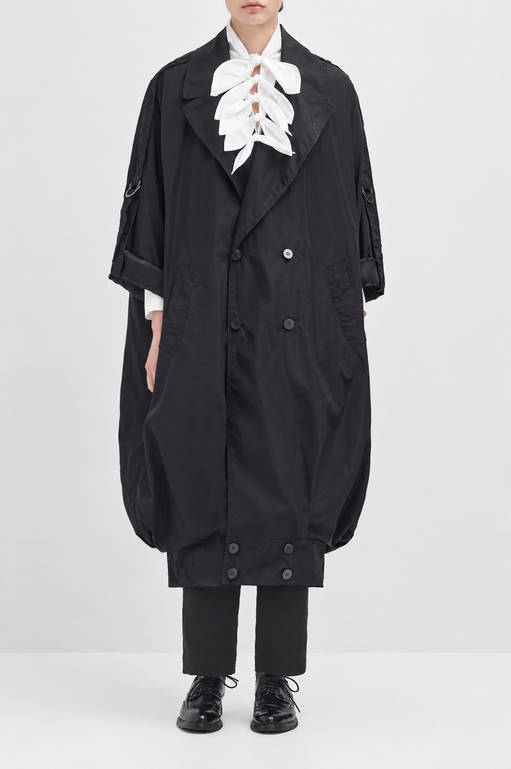 Cocoon Trench - Italian Shower proof Nylon - Black