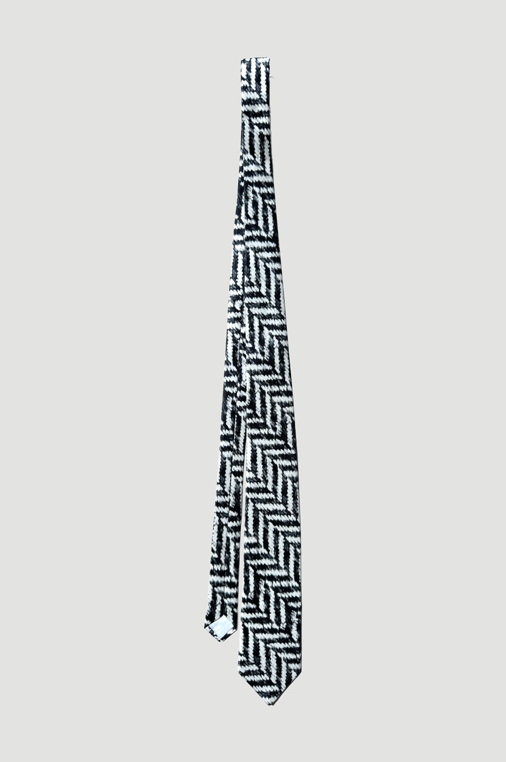 Silk Satin Neck Tie in an Original Artwork - Black White Mid
