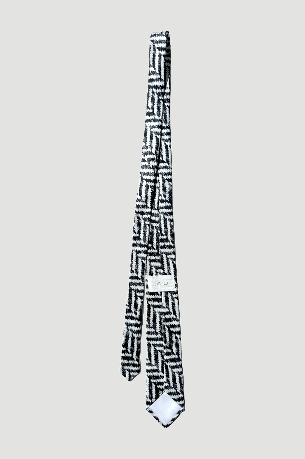 Silk Satin Neck Tie in an Original Artwork - Black White Mid