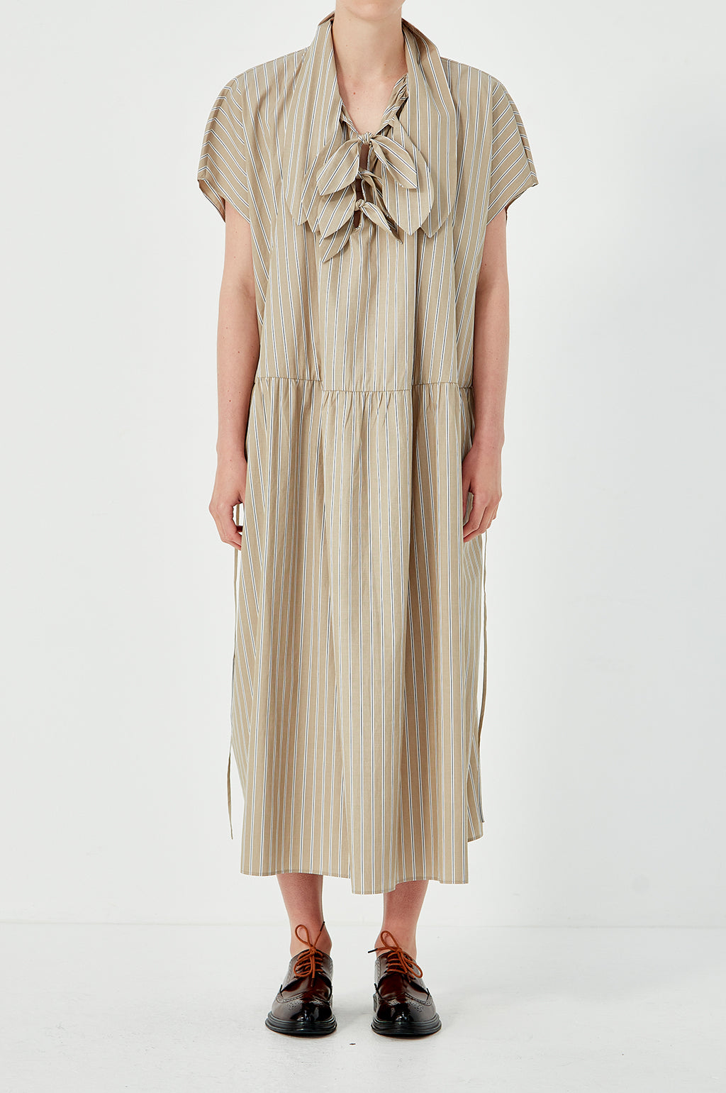 Drop Sleeve Painters Dress - Beige White