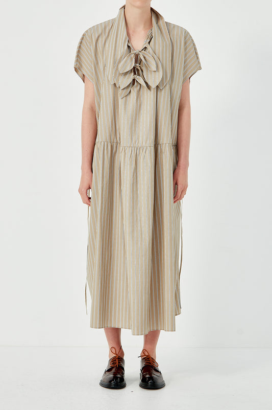 Drop Sleeve Painters Dress - Beige White