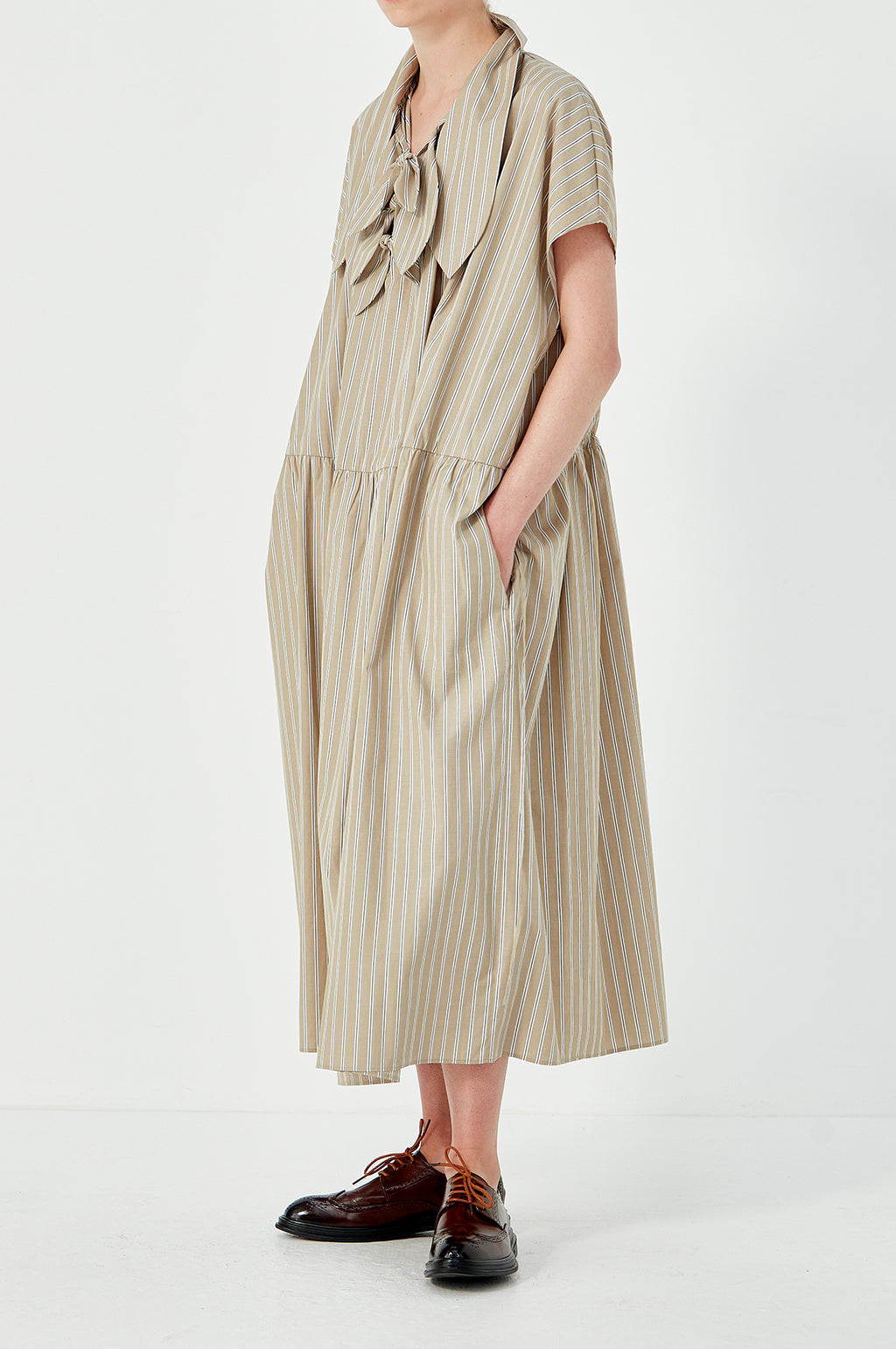 Drop Sleeve Painters Dress - Beige White