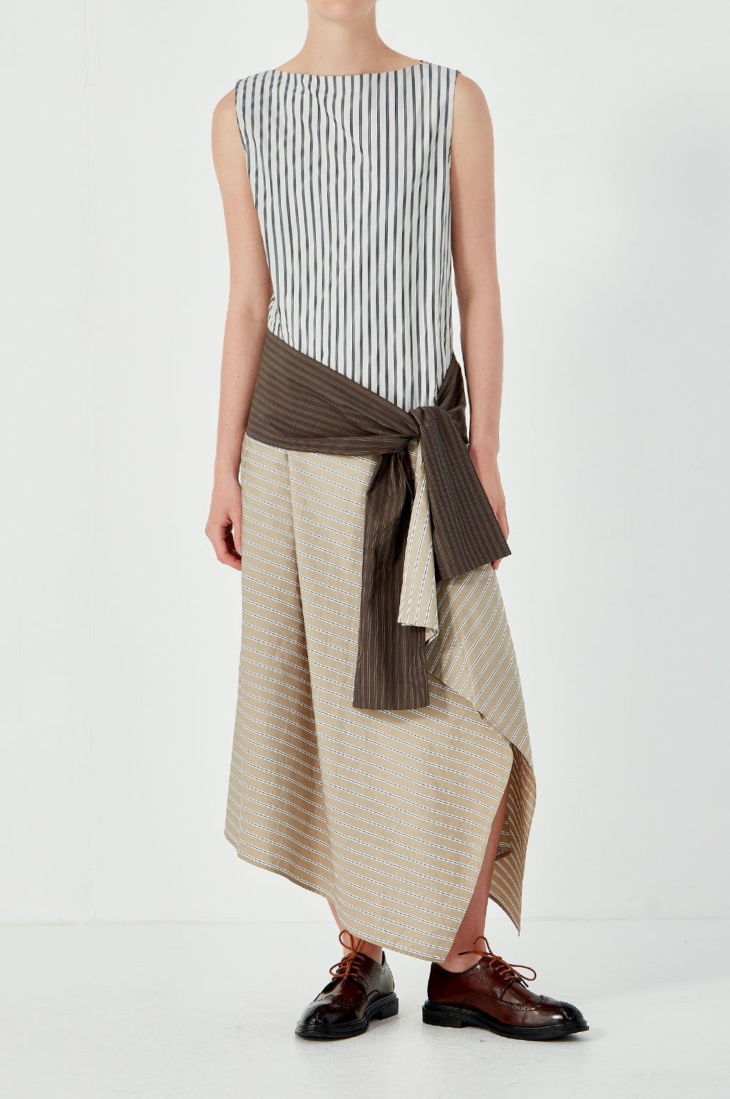 Sleeveless Drape Dress - Stripe