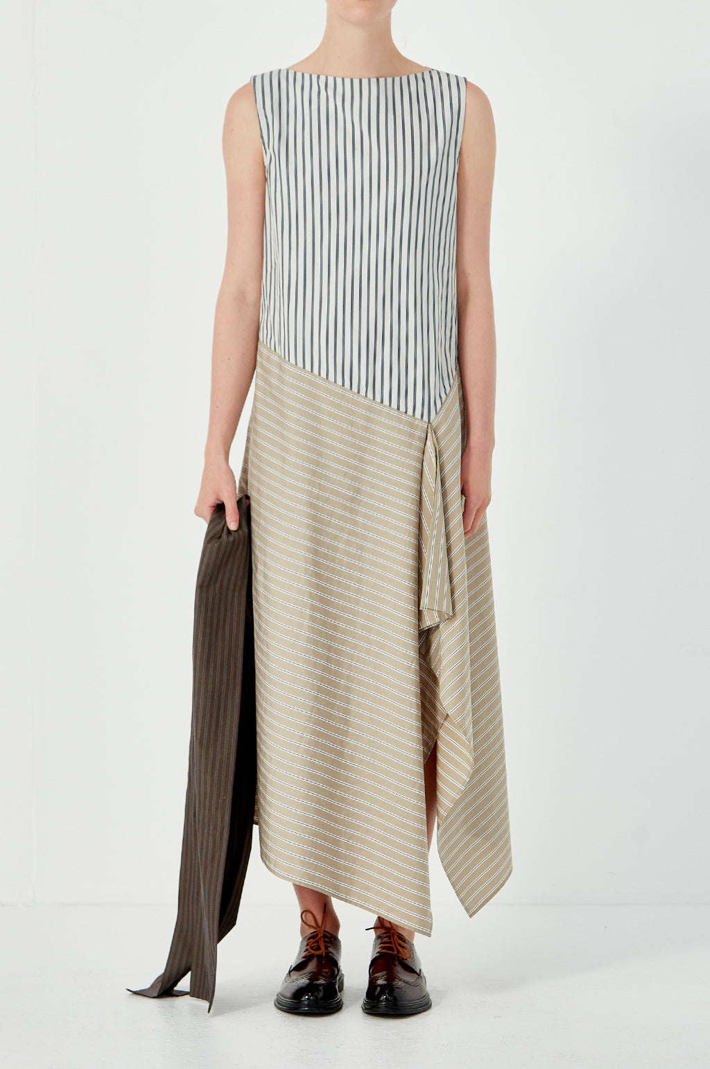 Sleeveless Drape Dress - Stripe