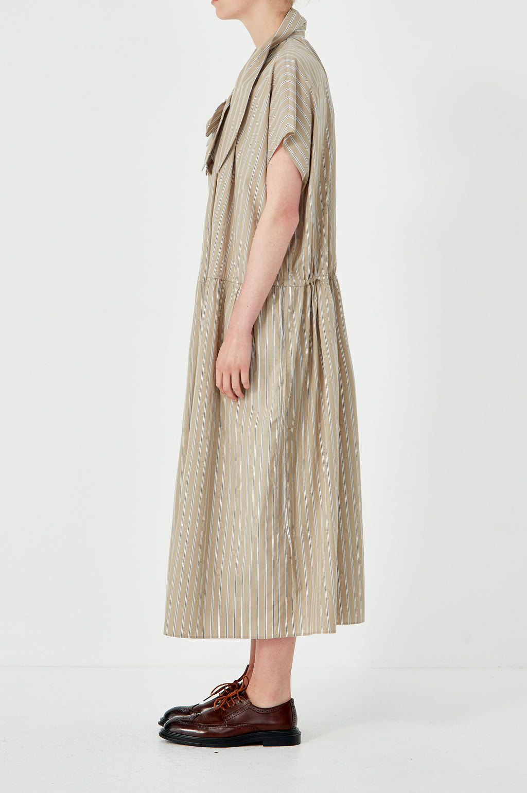 Drop Sleeve Painters Dress - Beige White