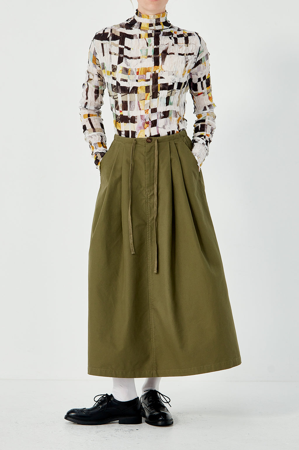 Crushed Long Sleeve Turtle Neck - White Multi