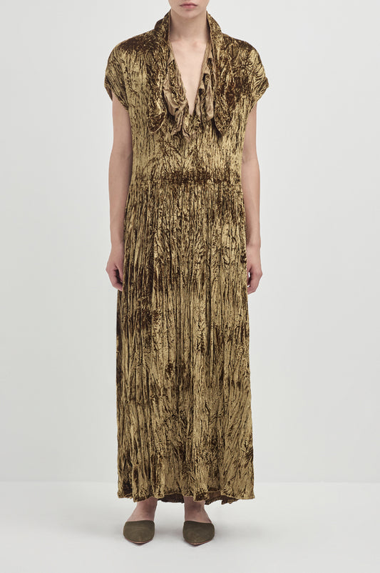 Crushed Velvet Painters Dress - Antique Gold