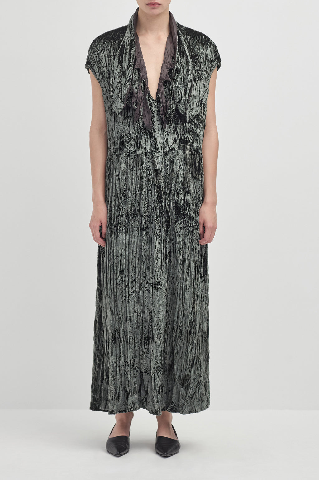Crushed Velvet Painters Dress - Laurel Green