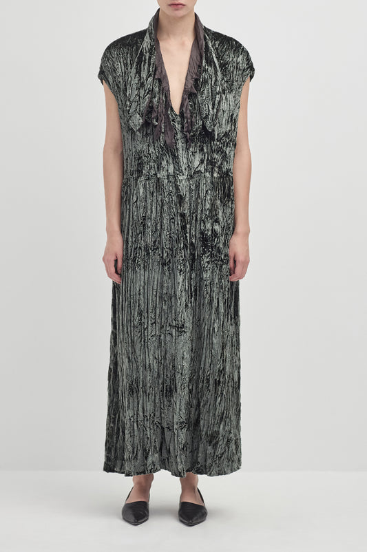Crushed Velvet Painters Dress - Laurel Green