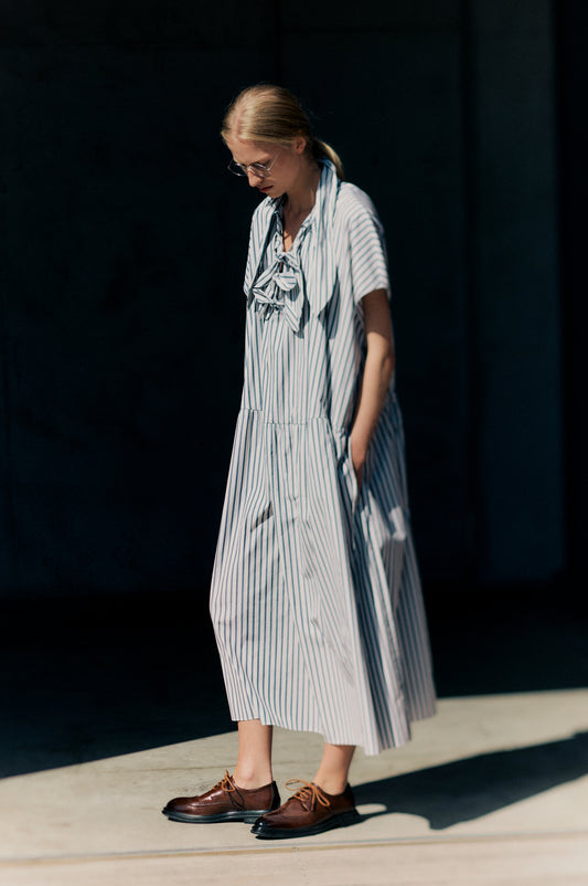 Drop Sleeve Painters Dress - Ecru Blue