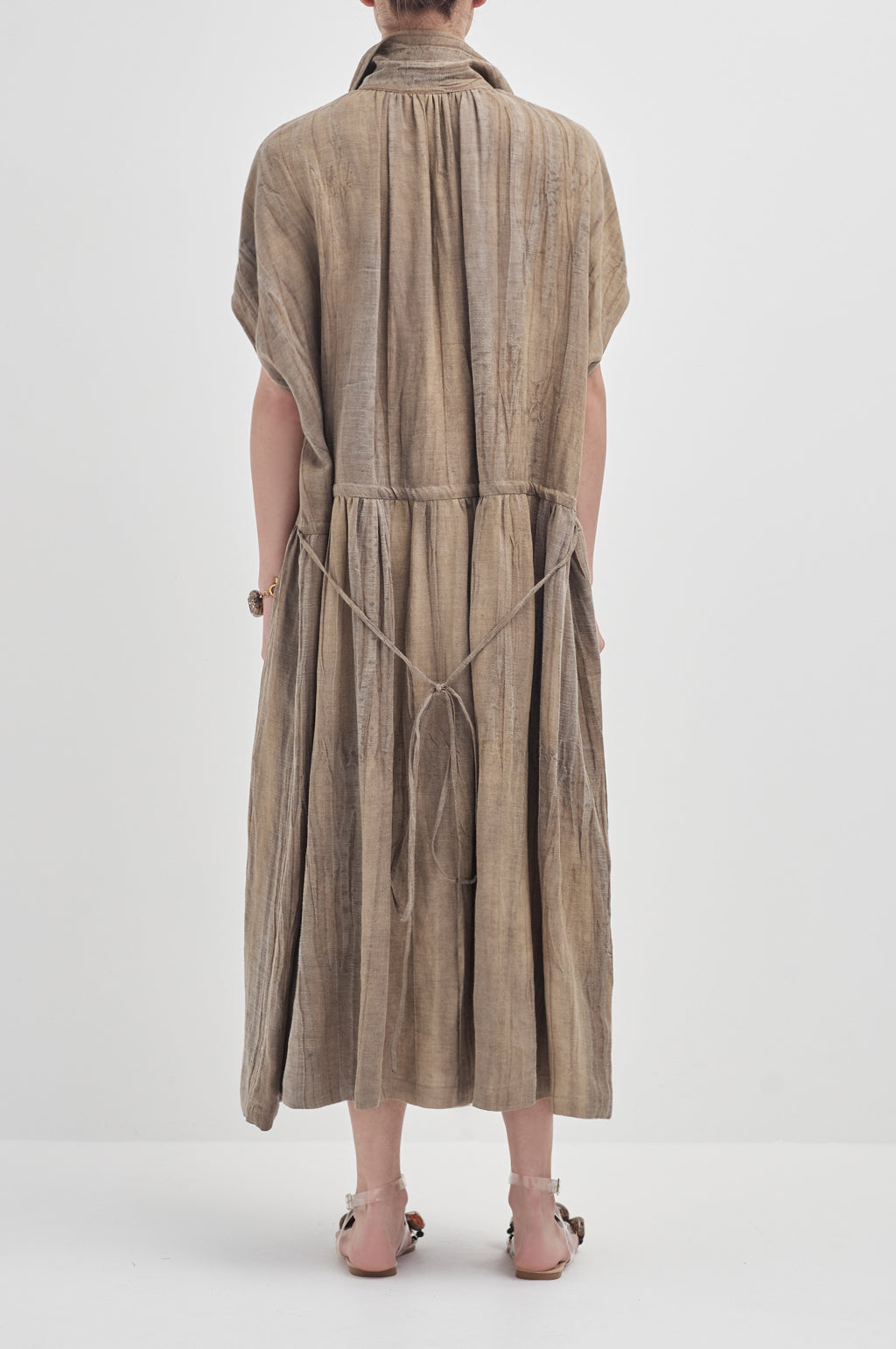 Drop Sleeve Painters Dress - Hand Dyed Linen Tencel - Dark Sand