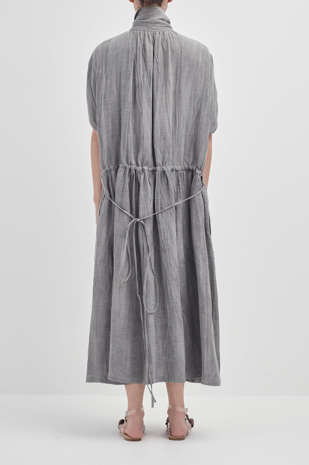 Drop Sleeve Painters Dress - Hand Dyed Linen Tencel - Rain Cloud
