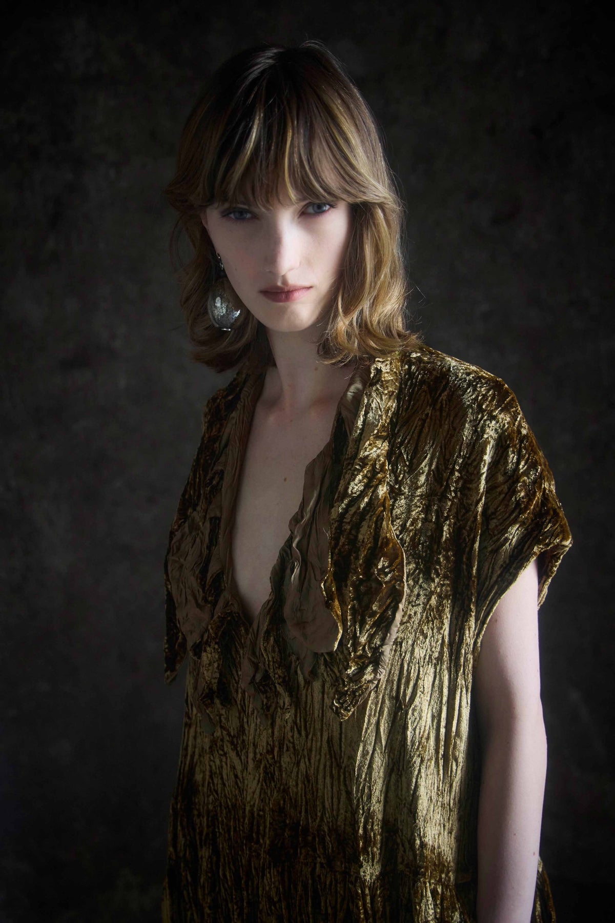 Crushed Velvet Painters Dress - Antique Gold