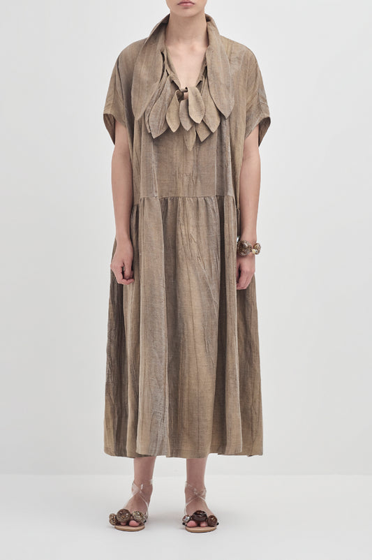 Drop Sleeve Painters Dress - Hand Dyed Linen Tencel - Dark Sand