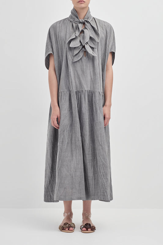 Drop Sleeve Painters Dress - Hand Dyed Linen Tencel - Rain Cloud