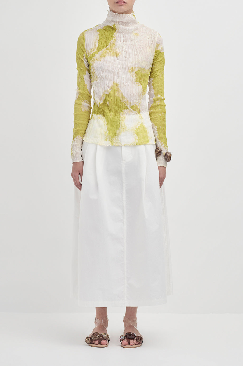 Crushed Long Sleeve Turtle Neck - Chartreuse sea foam