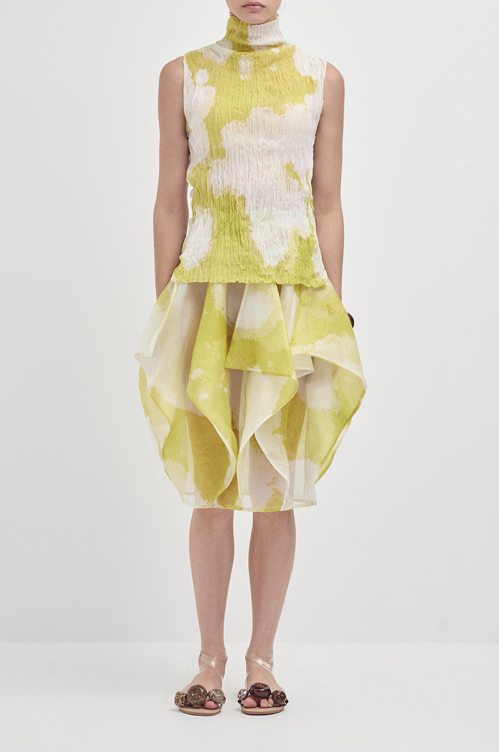 Crushed Sleeveless Turtle Neck - Chartreuse sea foam