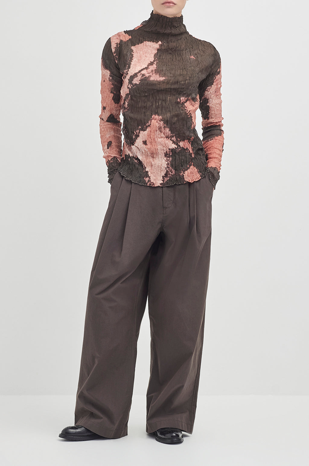 Crushed Long Sleeve Turtle Neck - Light Coral