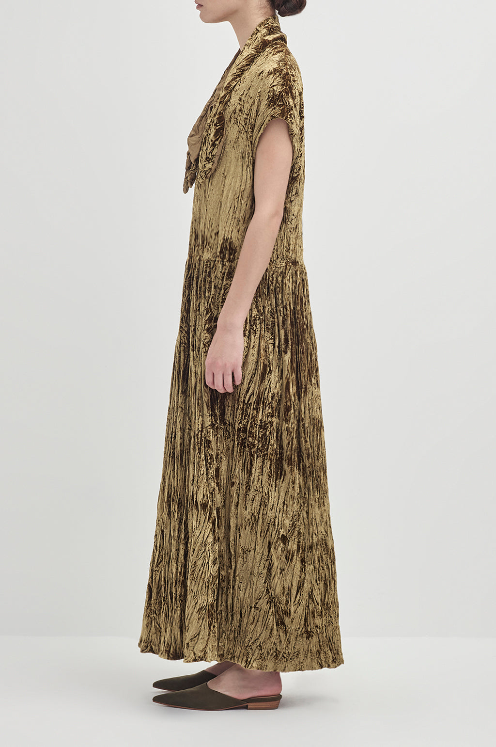 Crushed Velvet Painters Dress - Antique Gold
