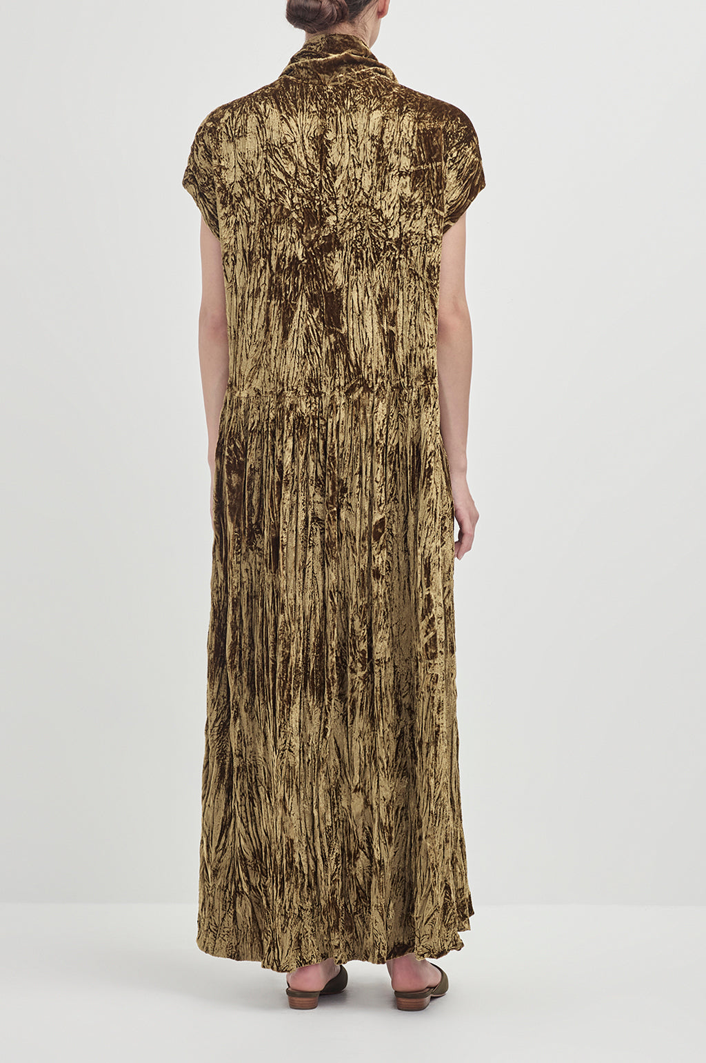 Crushed Velvet Painters Dress - Antique Gold