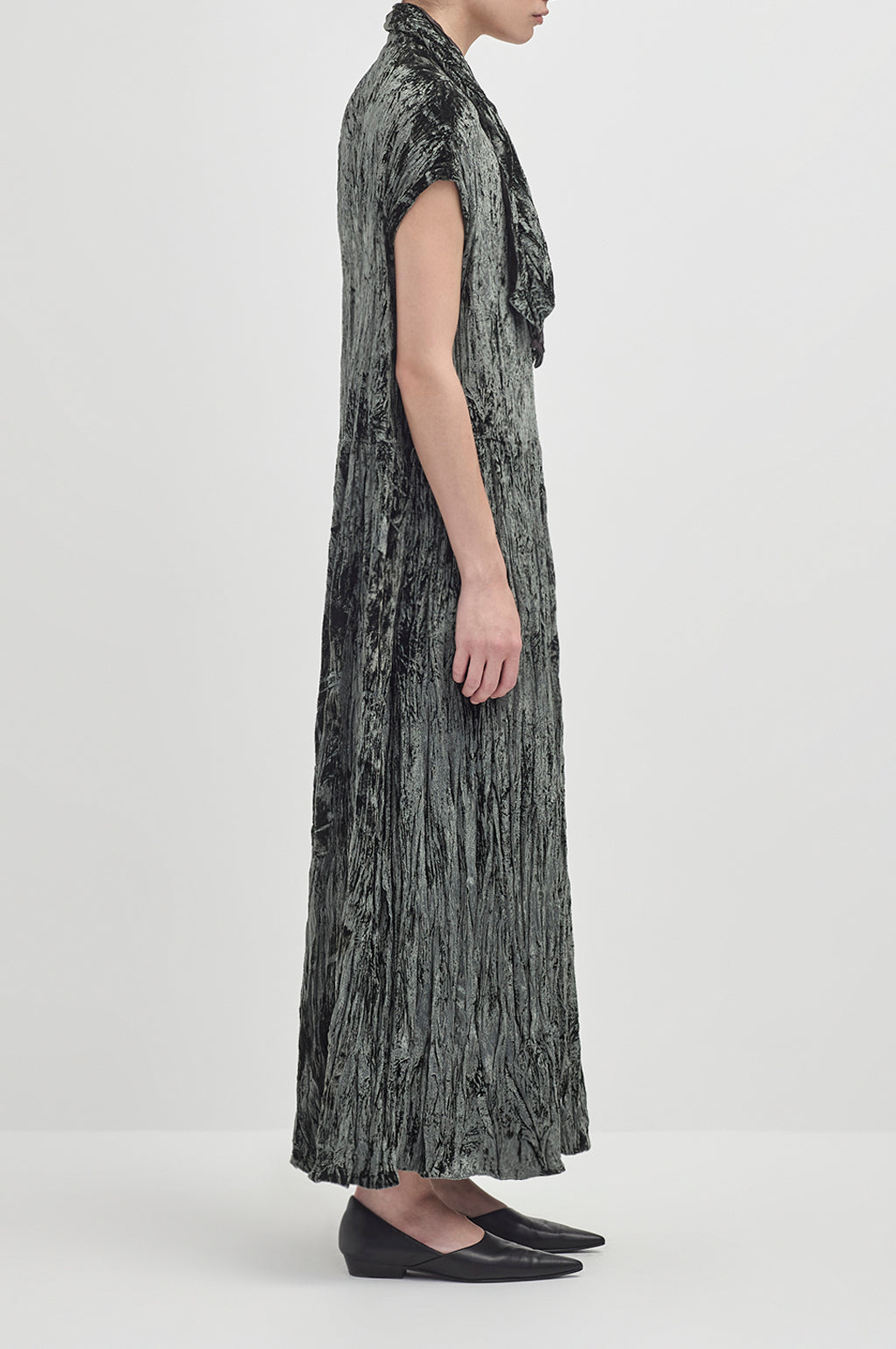 Crushed Velvet Painters Dress - Laurel Green