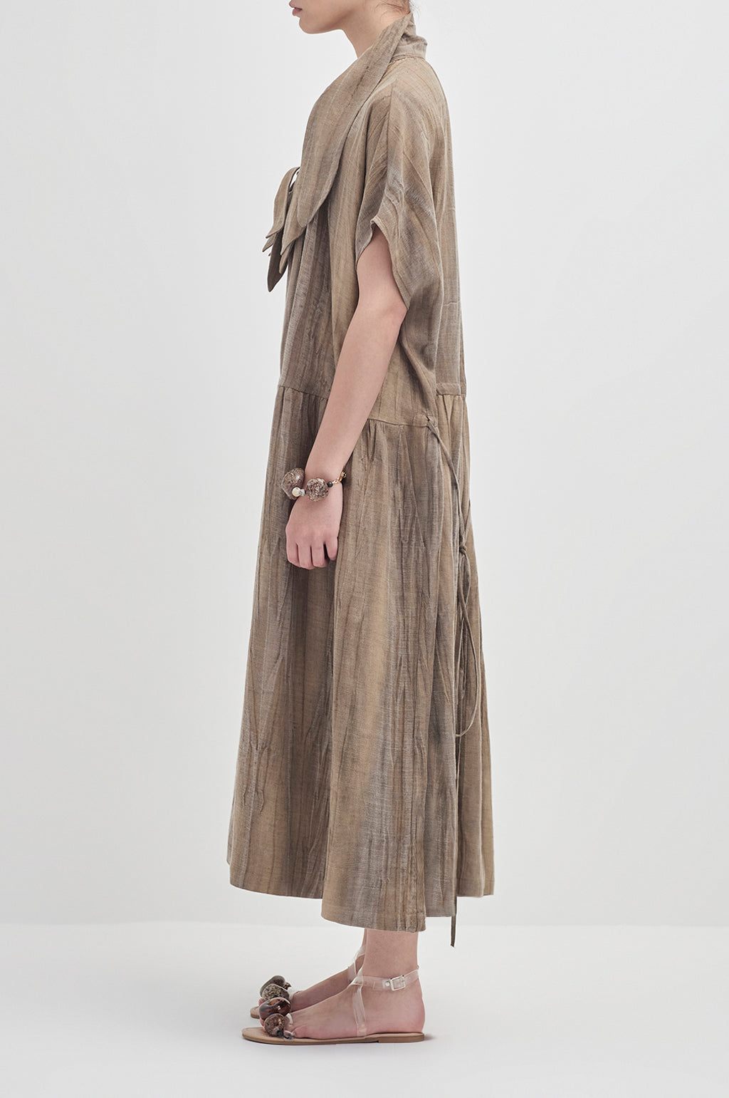 Drop Sleeve Painters Dress - Hand Dyed Linen Tencel - Dark Sand
