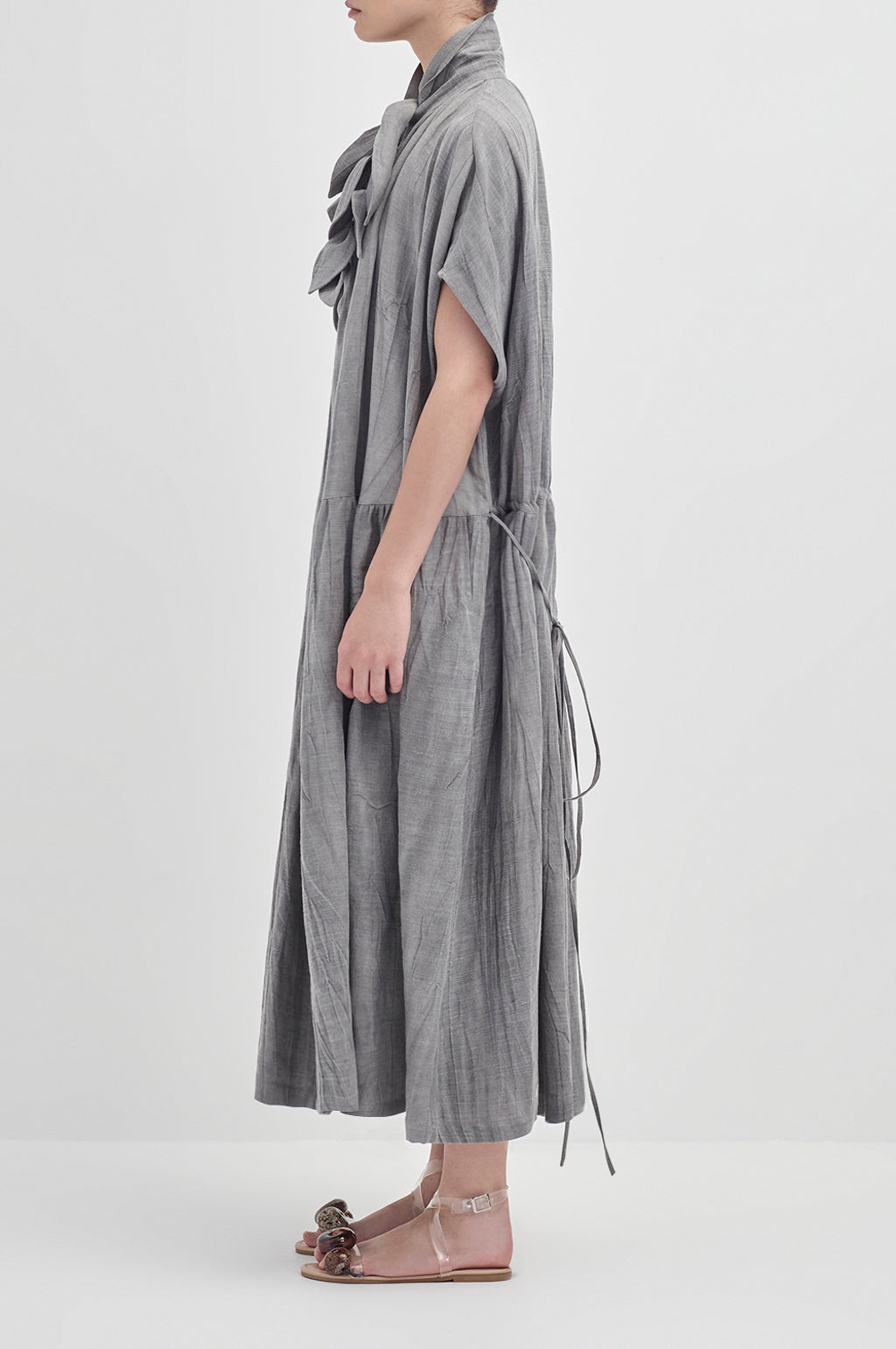 Drop Sleeve Painters Dress - Hand Dyed Linen Tencel - Rain Cloud