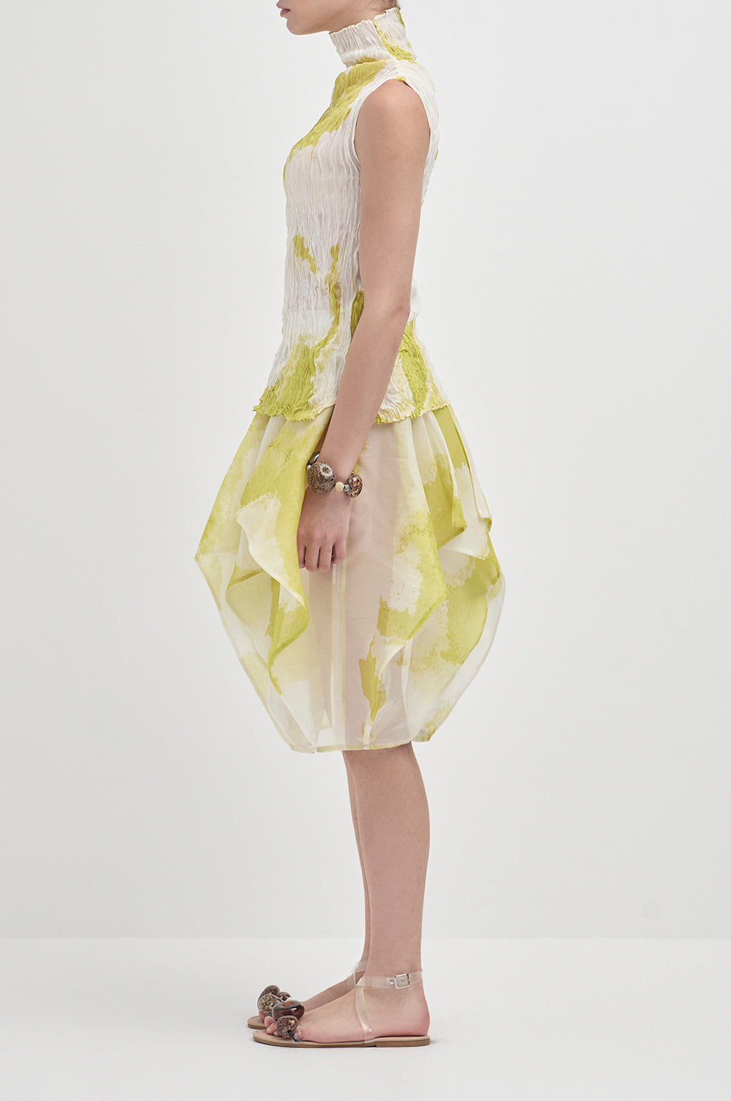 Crushed Sleeveless Turtle Neck - Chartreuse sea foam