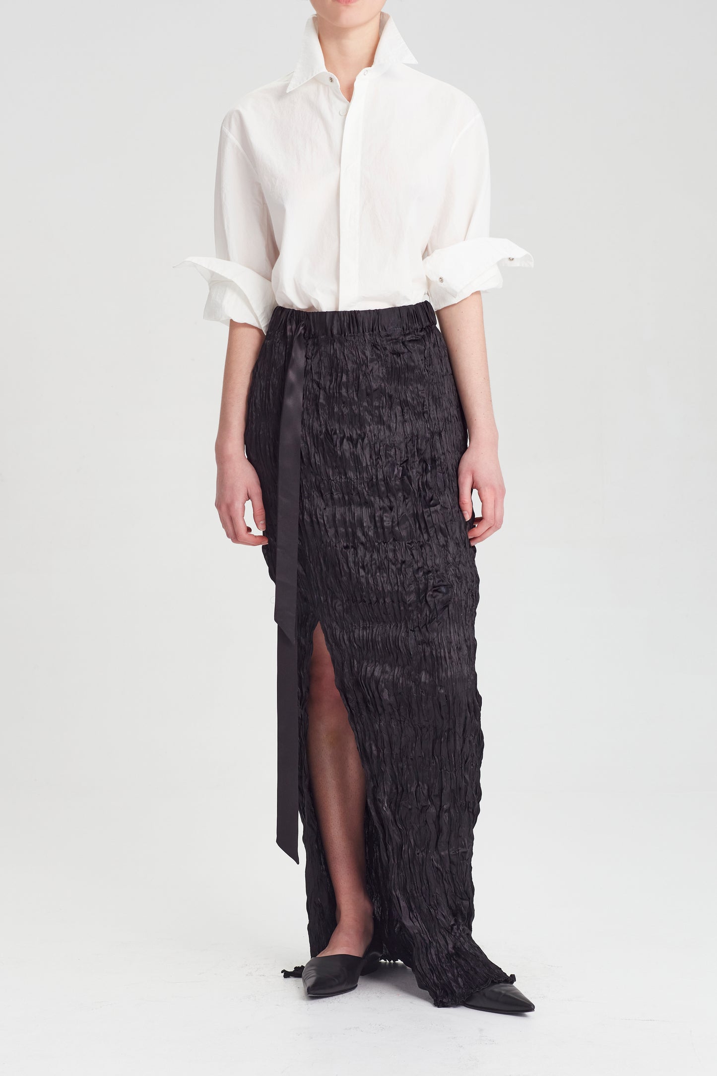 Crushed Silk Column Skirt